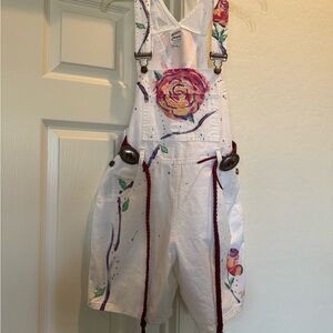 Sarah's Originals Hand Painted Overalls Carpenter Shortalls Floral Size Medium